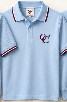 Powder blue polo with burgundy tipping and CC monogram