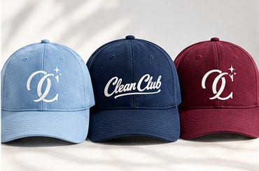 Clean Club caps in powder blue, navy and burgundy