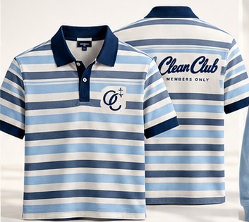 Powder blue and navy striped polo