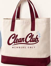 Canvas tote with burgundy Clean Club script